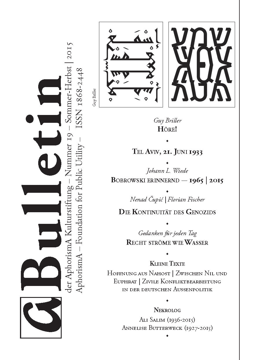 Bulletin der AphorismA Kulturstiftung 19 / Sommer-Herbst 2015